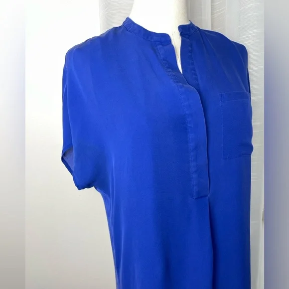 Vince 100% Silk Royal Blue Short Sleeve Shirt dress Size XS - Picture 4 of 8